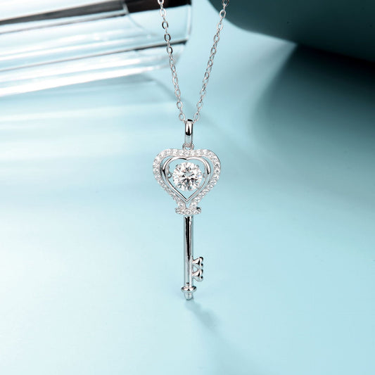 s925Silver Fine Craft Inlaid Moissanite Necklace Pendant Versatile Light Luxury Internet Celebrity Design Dynamic Key Necklace