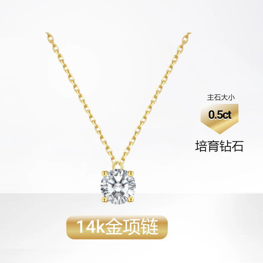 Simple14k Gold Necklace with Cultivated Diamonds0.5Carat k Gold Platinum Round Single Diamond Clavicle Chain Authentic