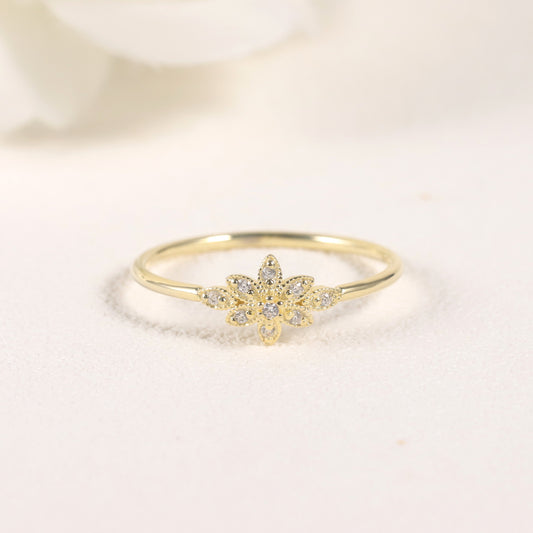 ins Wind Flower Ring s925Sterling Silver Inlaid Moissanite Golden Dawn Series Bracelet Women's Exquisite Ring