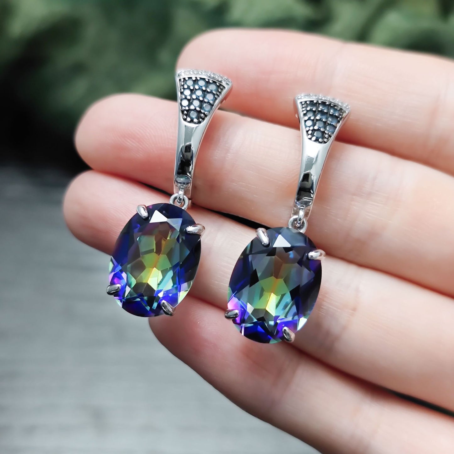 Elegant Retro Crystal Earrings s925Sterling Silver Inlaid with Colorful Crystals9Carat Earrings for Women Trendy
