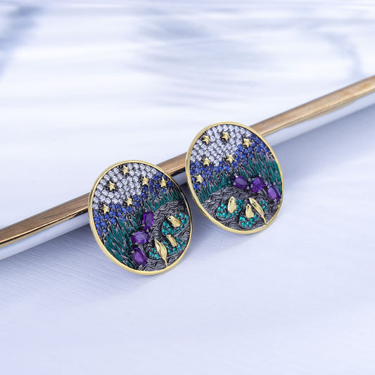 Natural Amethyst Earrings Niche High-end Feel S925Sterling Silver Jewelry Original Design Gemstone Earrings