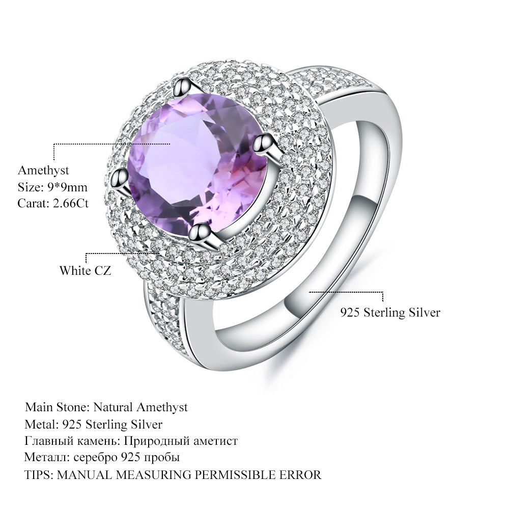 s925Silver Inlaid Natural Topaz Ring Fashionable Light Luxury High-End Cluster Inlaid Diamond Natural Gemstone Ring