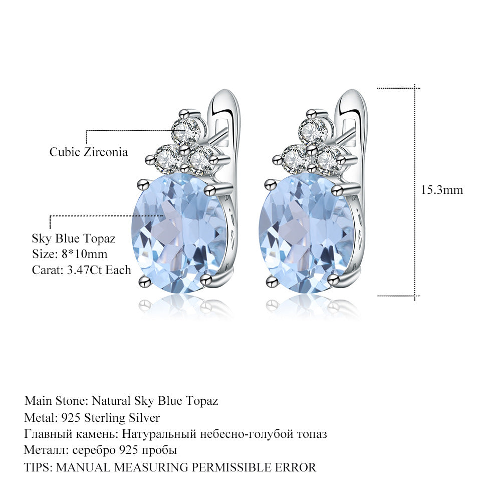 Jewelry Natural Stone Earrings Vintage Inlaid Gemstones s925Silver Amethyst Earrings Jewelry