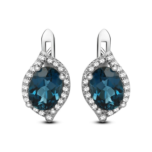 Design Sense Light Luxury Natural Topaz Earrings Jewelry Personality s925Silver Inlaid Gemstone Earrings