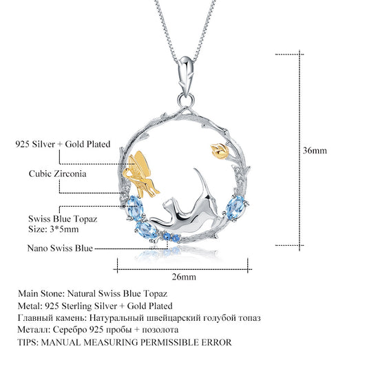 Designer Natural Gemstone Chinese Style Pendant Natural Wind Animal Design925Silver Topaz Necklace Pendant