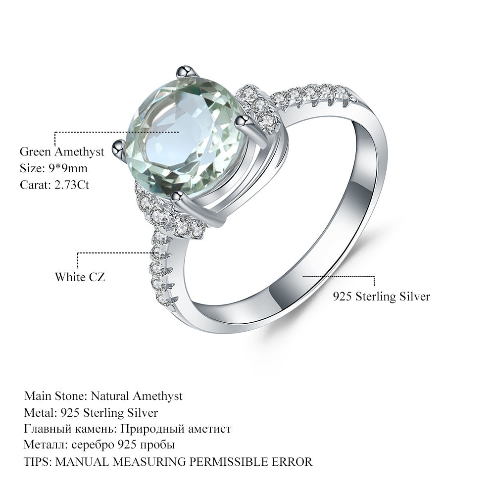 Manufacturer In-Stock Natural Stone Ring for Women Personality s925Silver Inlaid Natural Crystal Gemstone Ring