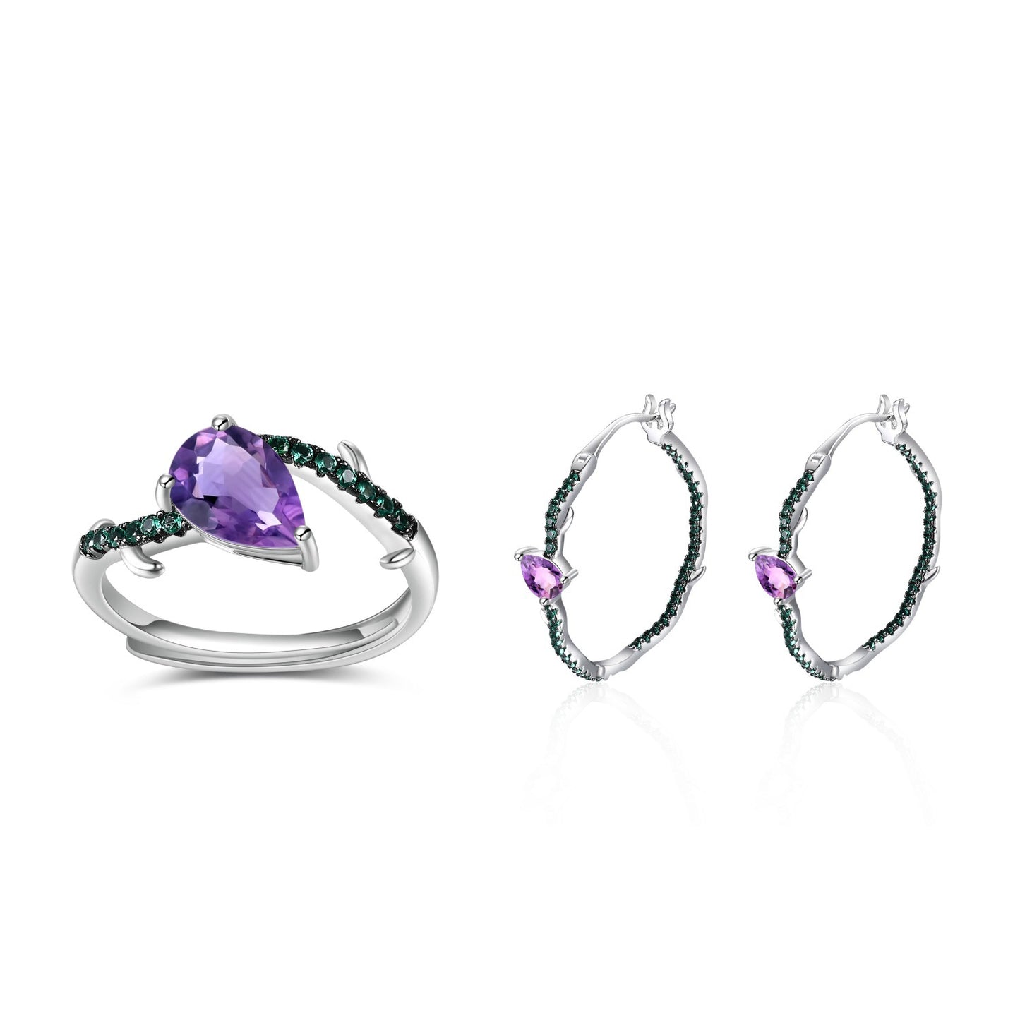 Thorn Bud Designer Adjustable Ring s925Sterling Silver Inlaid Natural Gemstone Amethyst Ring