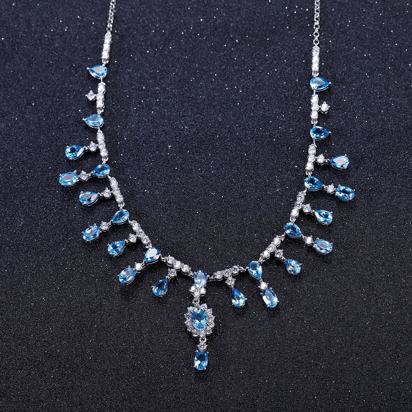 Banquet Luxury Natural Topaz Necklace High Sense s925Silver Inlaid Sapphire Agate Garnet Necklace