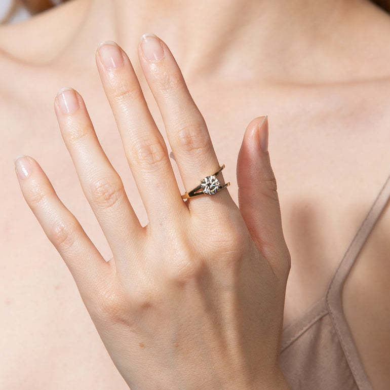 Double Ring Niche High-end s925Sterling Silver Ring Gold Plated1Carat Moissanite Ring