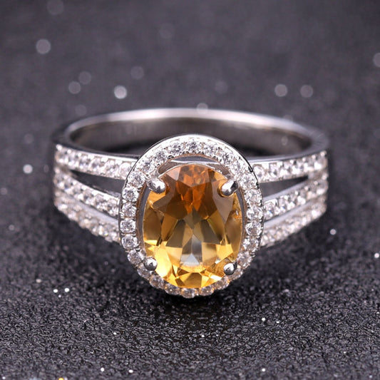 Luxurious Vintage Natural Yellow Crystal Ring for Women Fashionable and Unique s925Silver Inlaid Gemstone Sapphire Ring