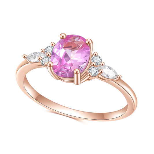 S925Sterling Silver Inlaid Gemstone Pink Corundum Ring Fashionable Light Luxury High-end Rose Gold Ring