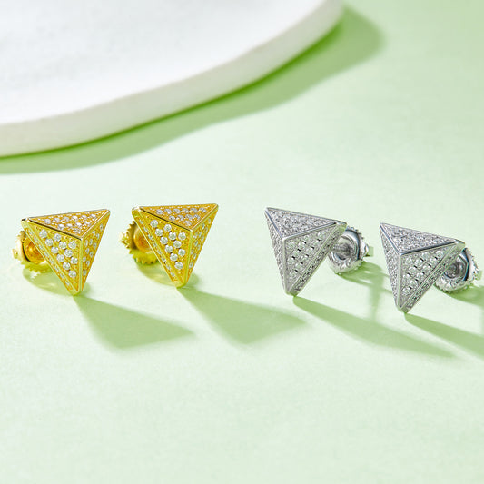 Hip-hop Full Earrings s925Sterling Silver Moissanite Gold Color Personality Three-Dimensional Triangle Earrings