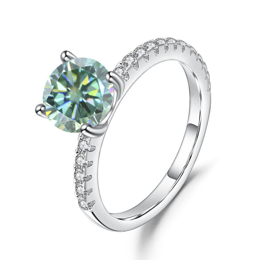 Green Moissanite2Carat Pure Silver Ring Set GRA Certificate Fashionable Luxury s925sterling silver gemstone ring