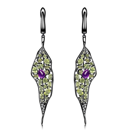 Secret Garden Designer Earrings Natural Wind Leaf Design s925Silver Natural Gemstone Earrings