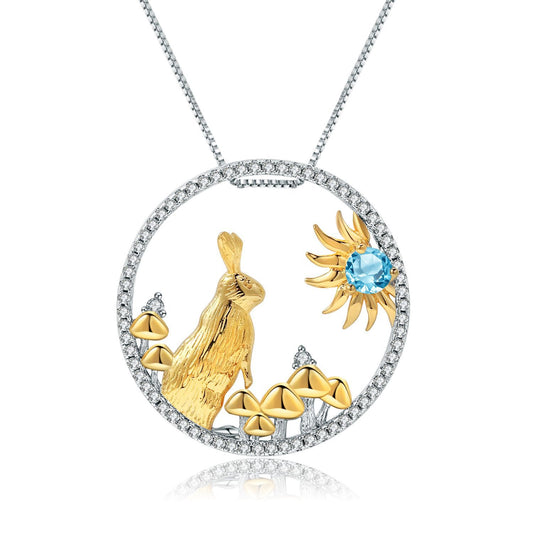 Designer Chinese Style Element Pendant Twelve Zodiac Series Jade Rabbit 925Silver Natural Gemstone Necklace Pendant