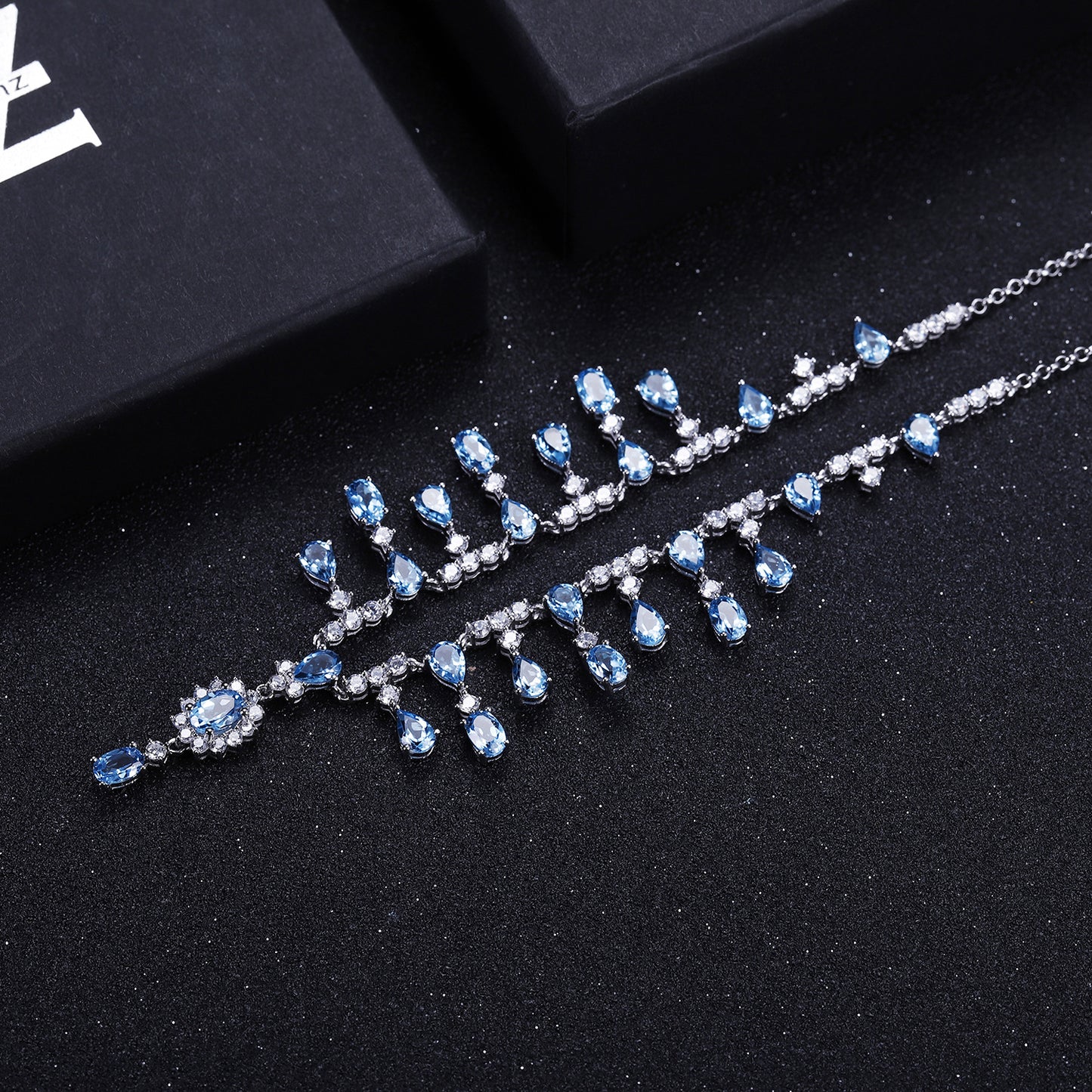 Banquet Luxury Natural Topaz Necklace High Sense s925Silver Inlaid Sapphire Agate Garnet Necklace