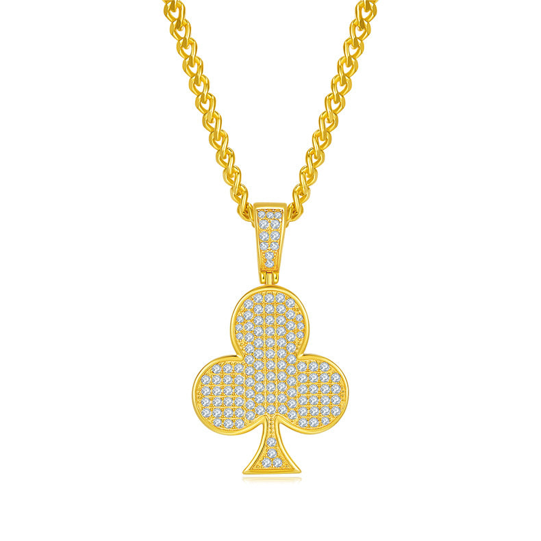 Hip-hop Plum Blossom s925Silver Inlaid Moissanite Necklace for Men and Women Trendy Playing Card Niche Full Diamond Pendant