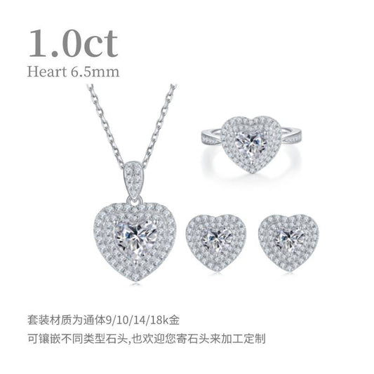 Luxurious and Affordable1Carat Moissanite Jewelry Set9/10/14/18k Gold Earrings Ring Necklace