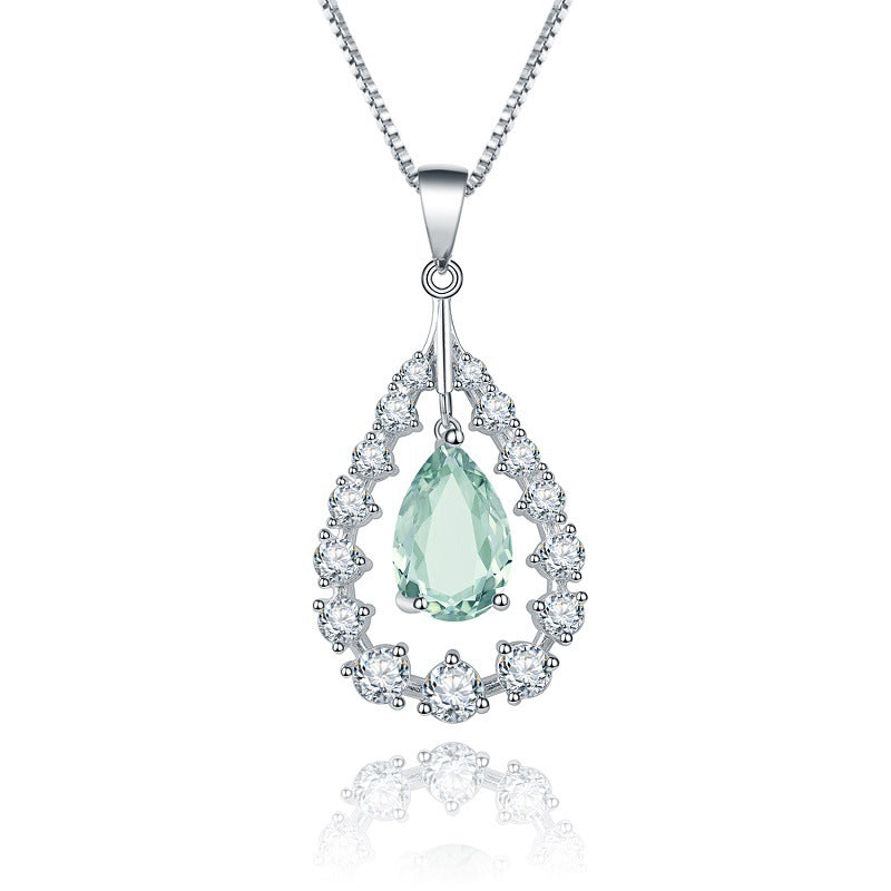 Affordable Luxury Fashion Natural Gemstone Necklace Pendant Sense of Design s925Sterling Silver Inlaid Natural Green Amethyst Pendant