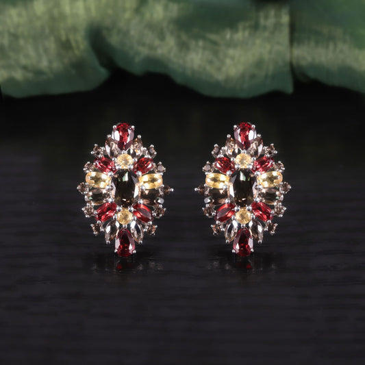 Luxurious Gemstone Ring Earrings s925Sterling Silver Inlaid Natural Garnet Crystal Colorful Jewelry Set