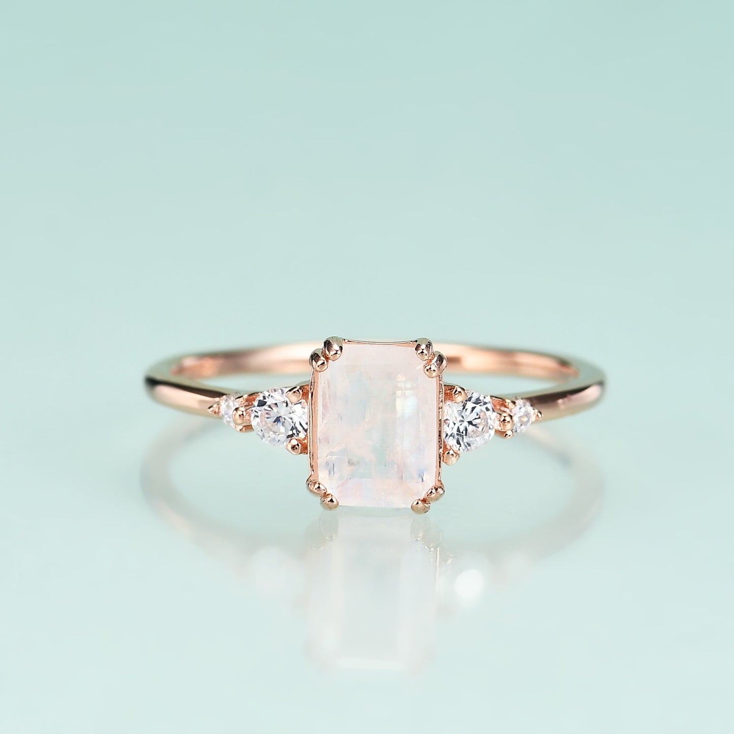 S925Sterling Silver Natural Moonstone Black Hair Crystal Ring Fashionable Elegant High-end Luxury Gemstone Rose Gold Ring
