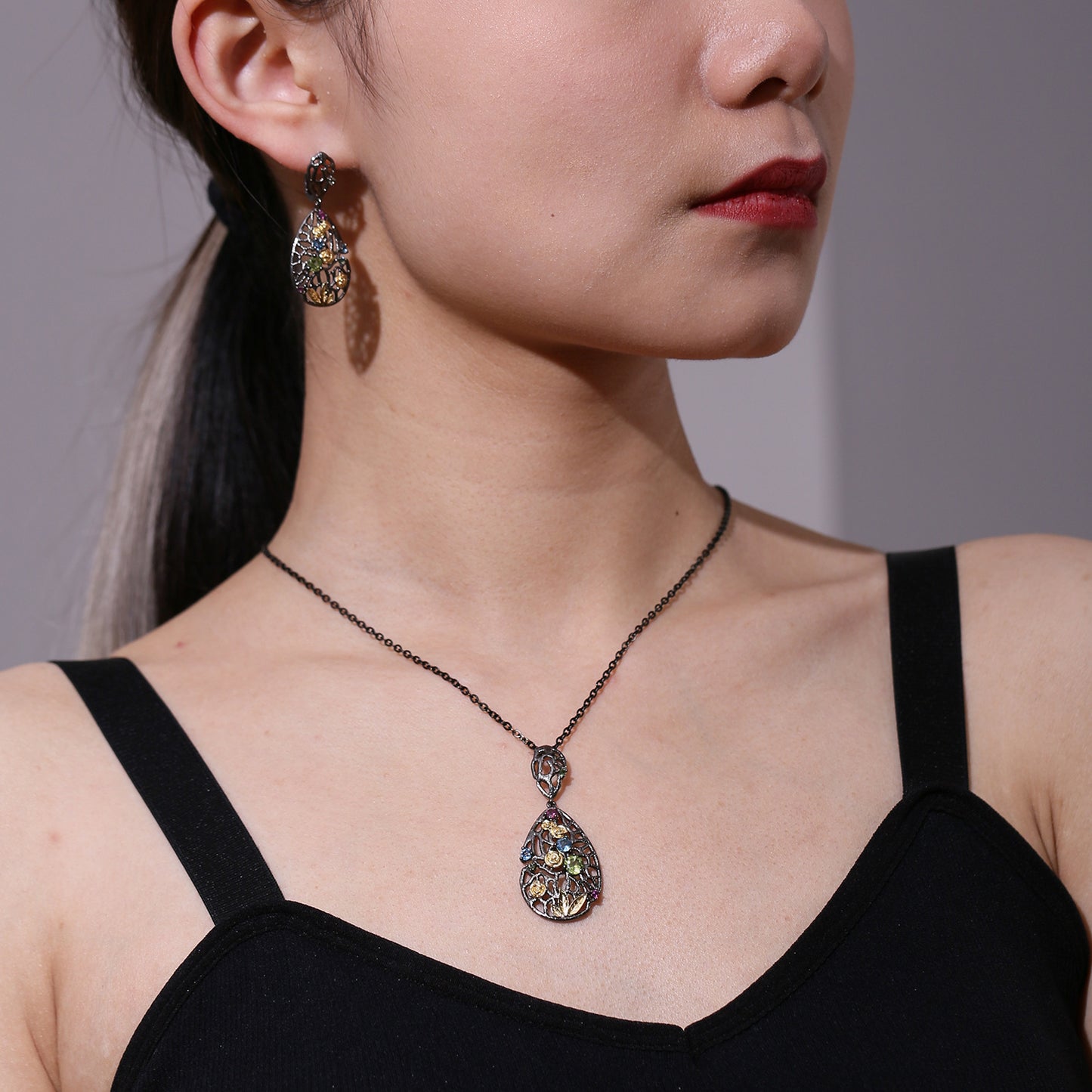 Rose Appointment Pendant925Sterling Silver Natural Gemstone Necklace for Women Vintage High-end Jewelry Wholesale New Style