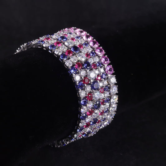Gradient ins Wind Bracelet3/4/5mm Tennis Chain s925Sterling Silver Inlaid Cultivated Sapphire Rainbow Bracelet