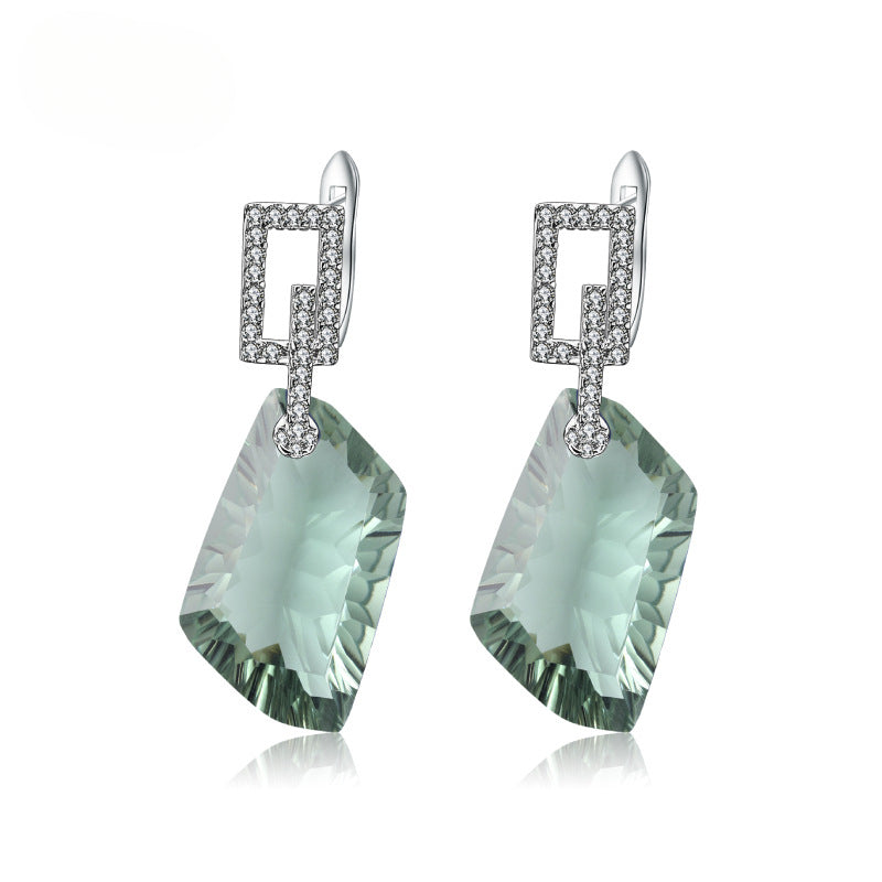 s925Silver Green Amethyst Earrings Luxurious High-End Inlaid Irregular Large Gemstone Colorful Earrings Drop Earrings