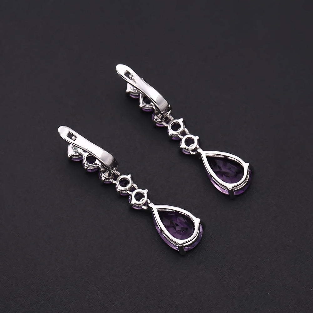 Luxurious High-End Natural Amethyst Earrings Banquet Matching s925Silver Inlaid Natural Gemstone Earrings