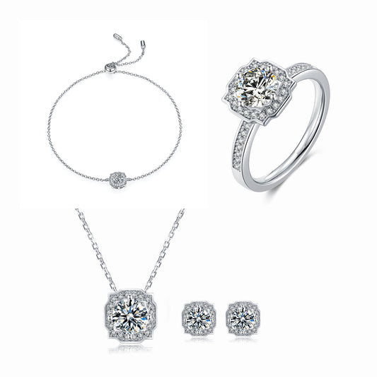 Fashion Moissanite Jewelry Set Light Luxury s925Sterling Silver Inlaid Moissanite Earrings Necklace Set