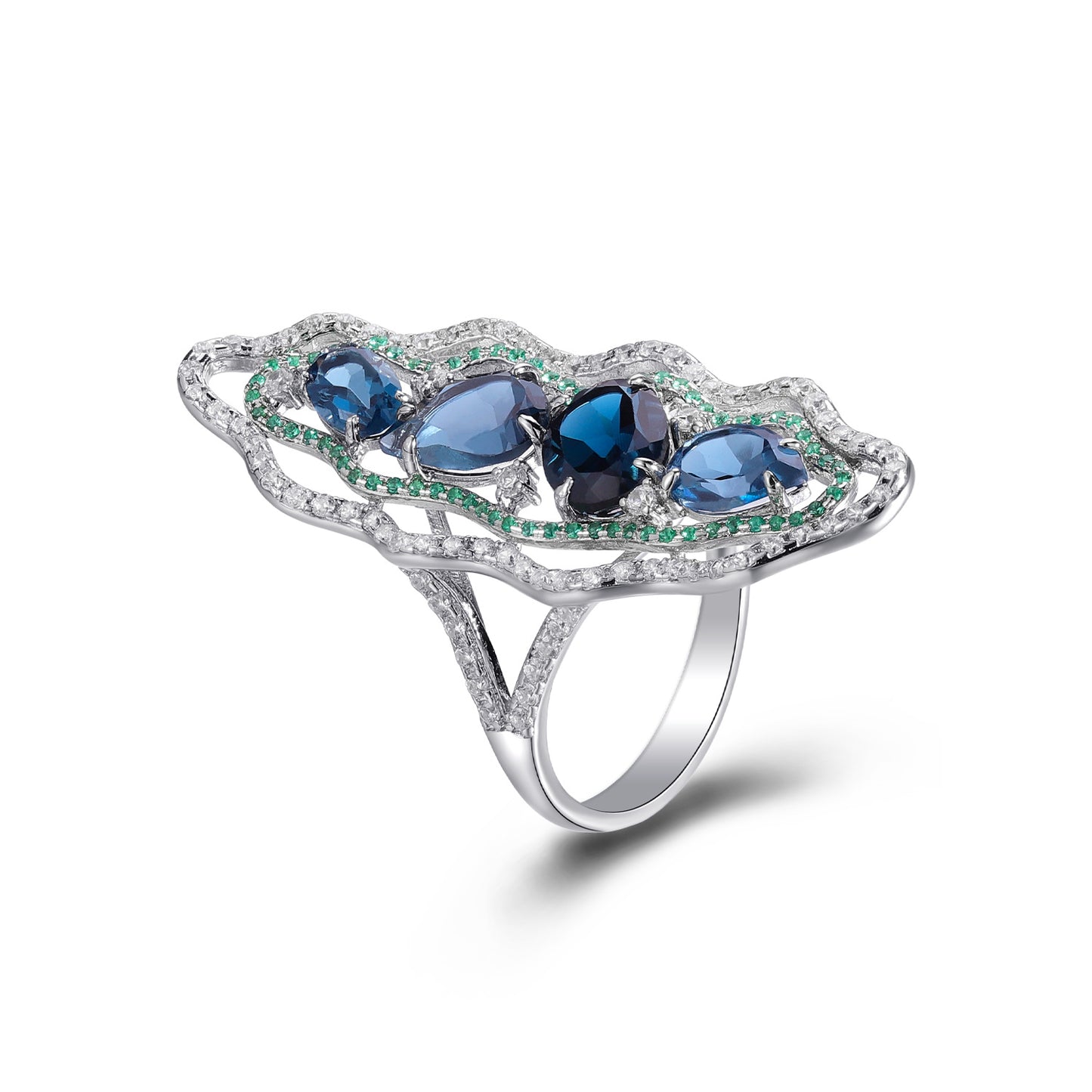 Original Design Ring with Colorful Gemstones s925Sterling Silver Inlaid Natural Topaz Ring Niche Silver Ring for Women