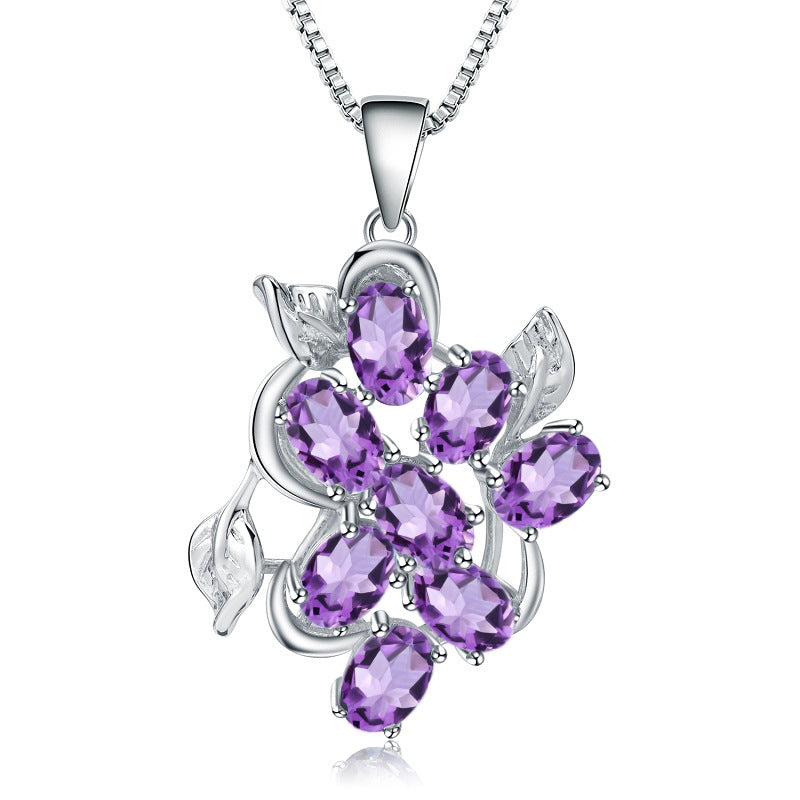 Design Sense Jewelry Topaz Pendant Retro Natural Gemstone Inlay s925Silver Necklace Pendant