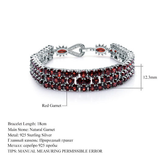 Luxurious Multi Gemstone Natural Garnet Bracelet Retro Style s925Silver Inlaid Natural Gemstone Bracelet
