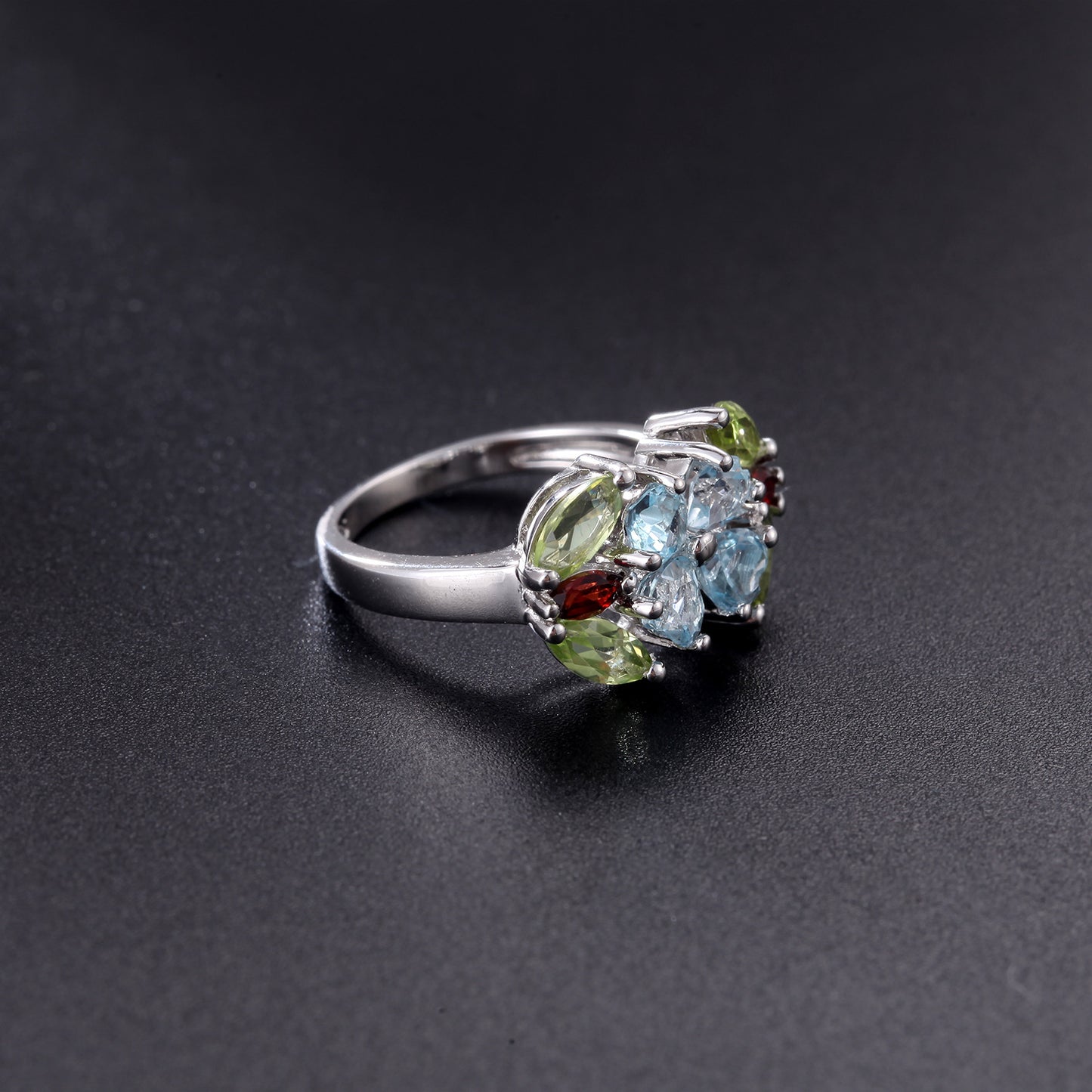 2025Unique Ring Natural Colorful Gemstone Mixed Ring s925Sterling Silver Inlaid Black Garnet Ring for Women