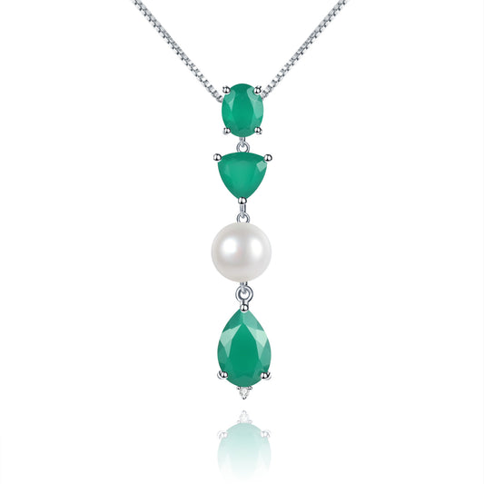 Luxurious and Unique Jewelry Natural Pearl Pendant Advanced Sense s925Silver Color Gemstone Green Agate Necklace Pendant