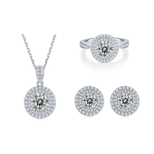 925Sterling Silver Plated18k Gold Ring Earrings Necklace Pendant Luxury Light Luxury1Carat D Color Moissanite Jewelry Set