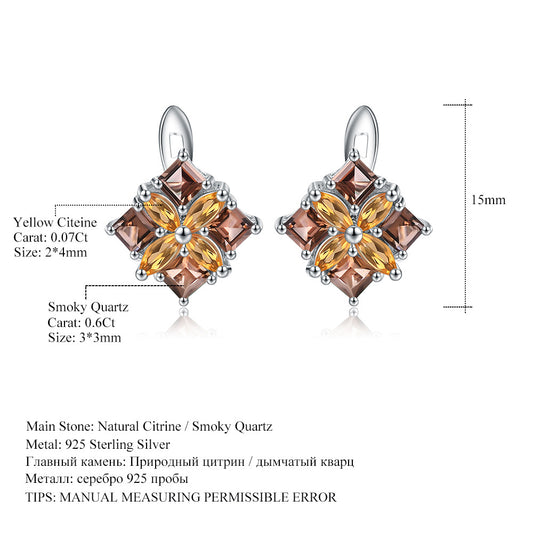 Design Sense Natural Gemstone Earrings Jewelry Personality s925Silver Inlaid Gemstone Citrine Stud Earrings