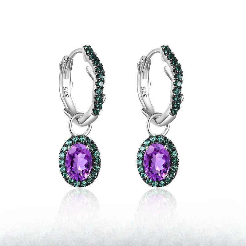 Thorn Flower Bud Personality Design Earrings s925Sterling Silver Inlaid Natural Gemstone Amethyst Moonstone Earrings