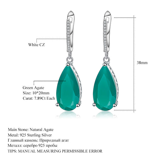 Luxurious and Sophisticated Green Agate Earrings Fashion Temperament s925Sterling Silver Inlaid Natural Gemstone Earrings
