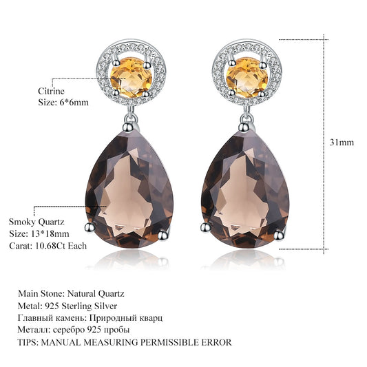 Luxury Jewelry Accessories Natural Gemstone Earrings Personality s925Silver Inlaid Natural Citrine Stud Earrings