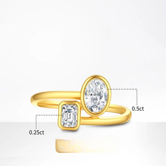 Classic Double Diamond18k Gold Diamond Ring Twin k Gold Ring Advanced Design Engagement Cultivation Diamond Ring All-Matching