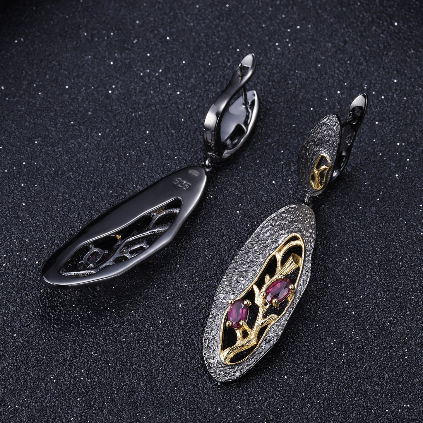 Secret Garden Designer Earrings Clip Branch High-end Feel s925Silver Natural Rose Garnet Stud Earrings