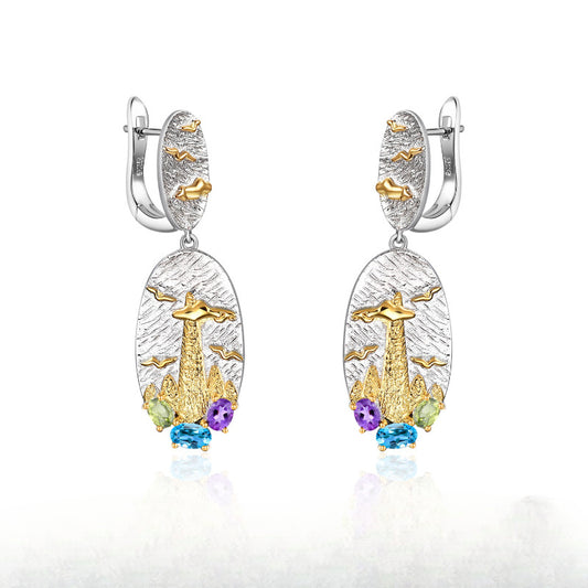 Italian Craft Jewelry Retro Style Original Designer Earrings s925Silver Natural Gemstone Earrings