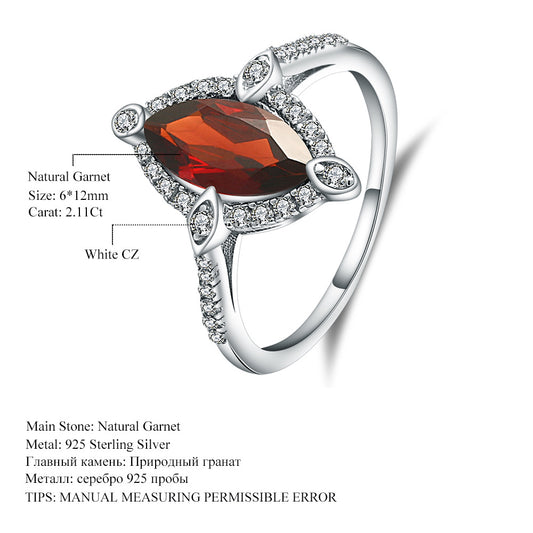 Luxurious and Sophisticated Natural Garnet Ring Direct Supply In Stock s925Silver Inlaid Natural Gemstone Ring