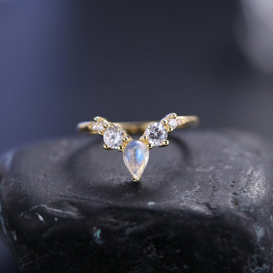 Niche Design Jewelry Natural Cream Blue Moonstone Ring Korean and Japanese Style s925Sterling Silver Inlaid Gemstone Ring