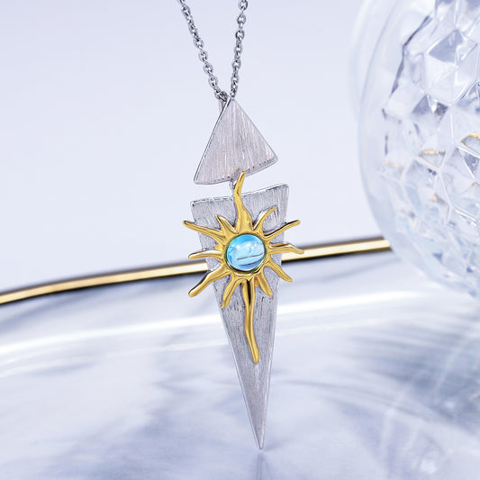 Designer Natural Amethyst Topaz Pendant925Sterling Silver Sun Goddess Necklace Niche Design Sense Jewelry