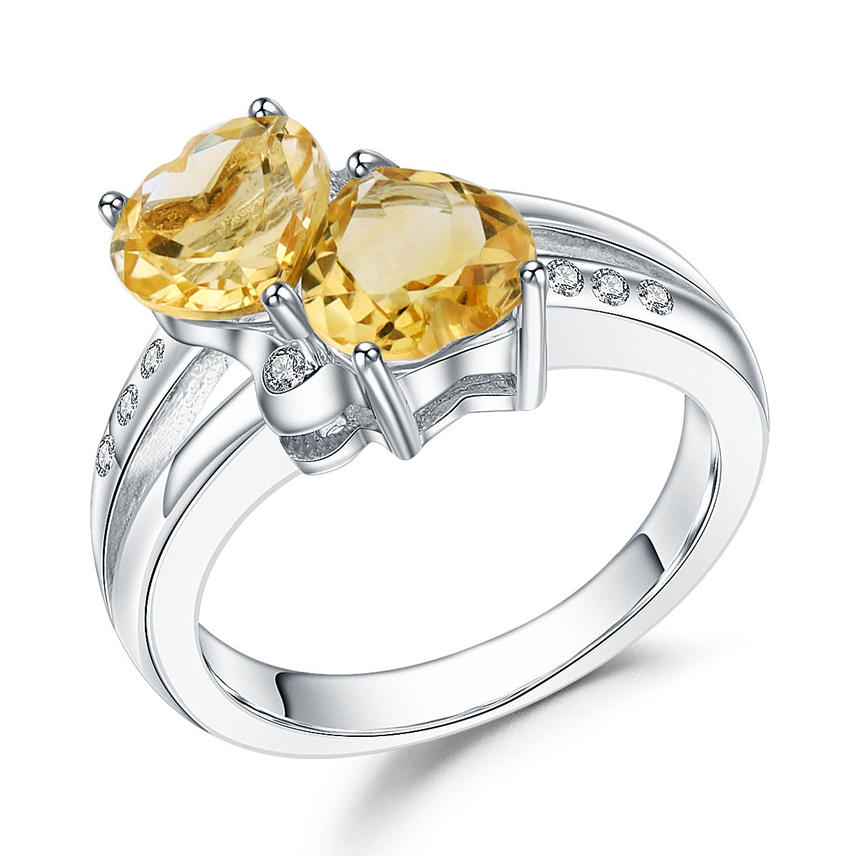 925Silver Heart-shaped Gemstone Ring Natural Amethyst Citrine Garnet Ring Supply
