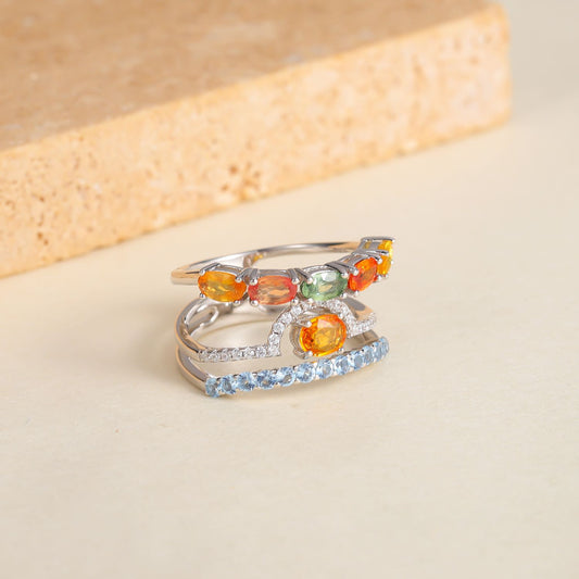 Fresh ins High-Quality Ring with Natural Colorful Sapphire S925Sterling Silver Open Ring New Style