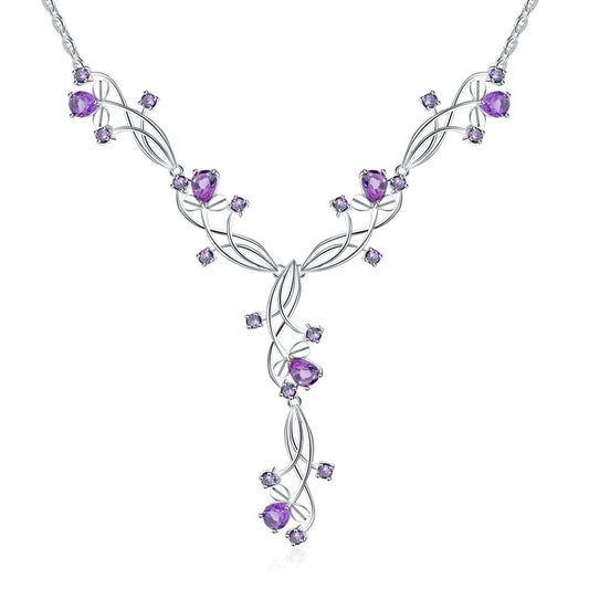 Natural Gemstone Luxury Necklace for Women Advanced Sense925Sterling Silver Inlaid Natural Amethyst Evening Party Elegant Necklace
