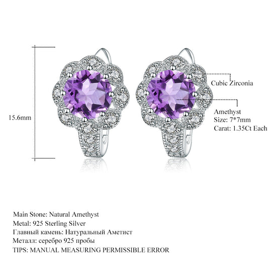 Natural Amethyst Earrings Jewelry Fashionable, Luxurious, and Simple s925Silver Inlaid Natural Gemstone Earrings Earrings
